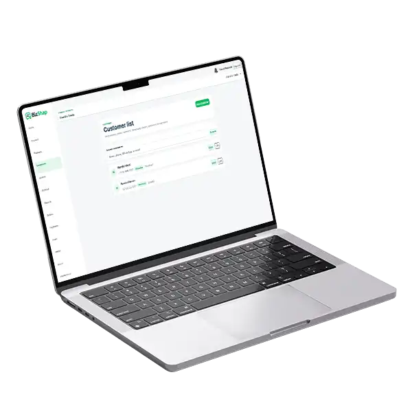BizShap customer list shown on a laptop